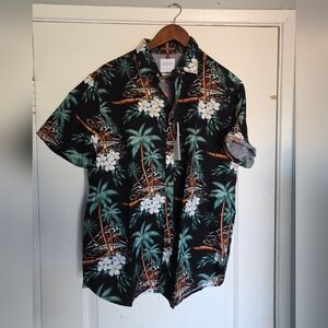 Men's Cactus Man Black Casual Button Down Shirt Tropical XL Palm Tree